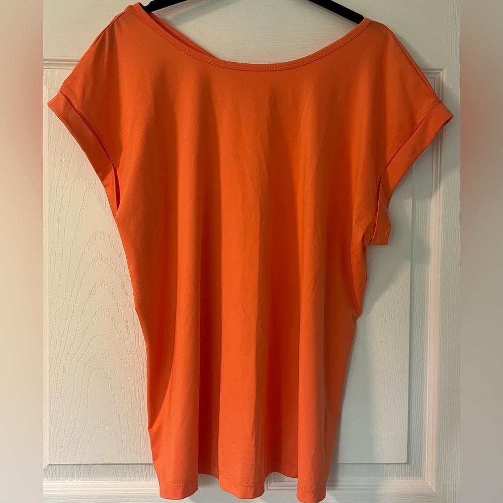 Women's Peach Orange Cross Open Back Cuffed Sleeveless Top